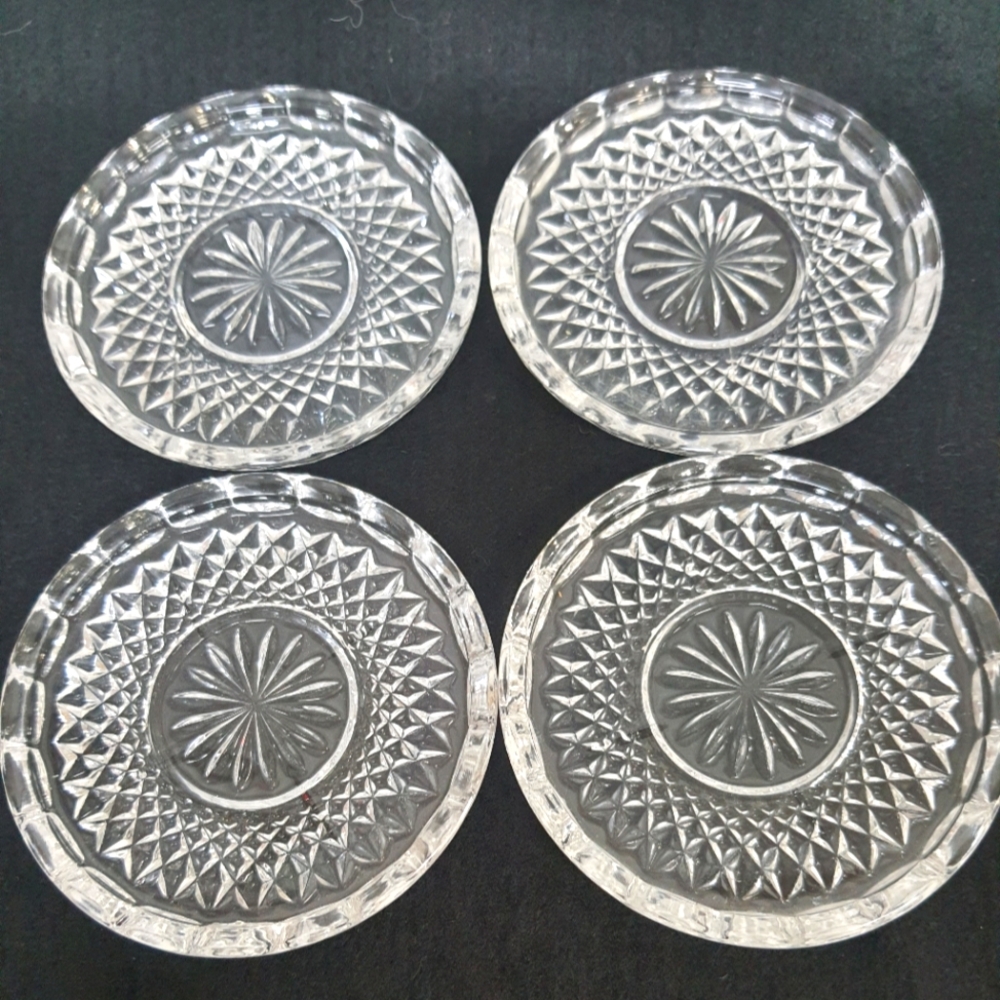 Side Dish, Hors D' Oeuvres, Crystal Clear Glass, Ruby Lane, Set of 4 serving